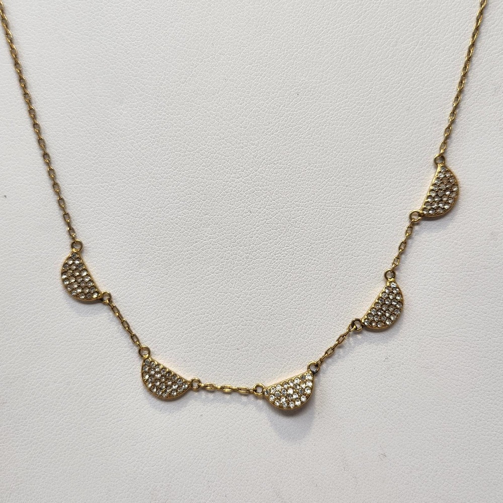 Stella and Dot Pave Chevron Necklace Gold Tone Chain Clear Crystal Adjustable